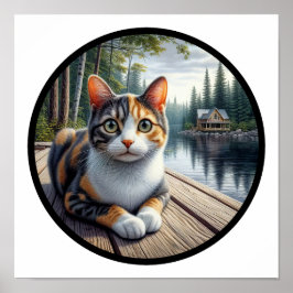 Ein 3D-Rundbild einer schönen Calico Katze Poster