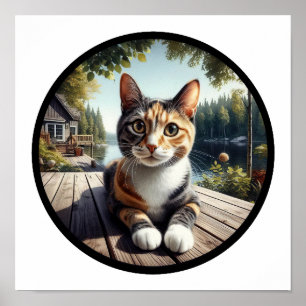 Ein 3D-Rundbild einer schönen Calico Katze Poster