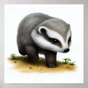 Ein 3D-Wasserfarbbild eines Badgers Poster