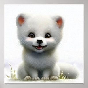 Ein 3D-Wasserfarbenbild eines arktischen Fuchses Poster
