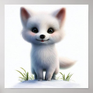 Ein 3D-Wasserfarbenbild eines arktischen Fuchses Poster