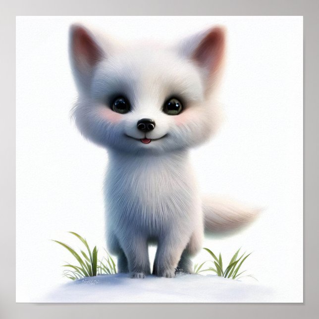 Ein 3D-Wasserfarbenbild eines arktischen Fuchses Poster (Vorne)