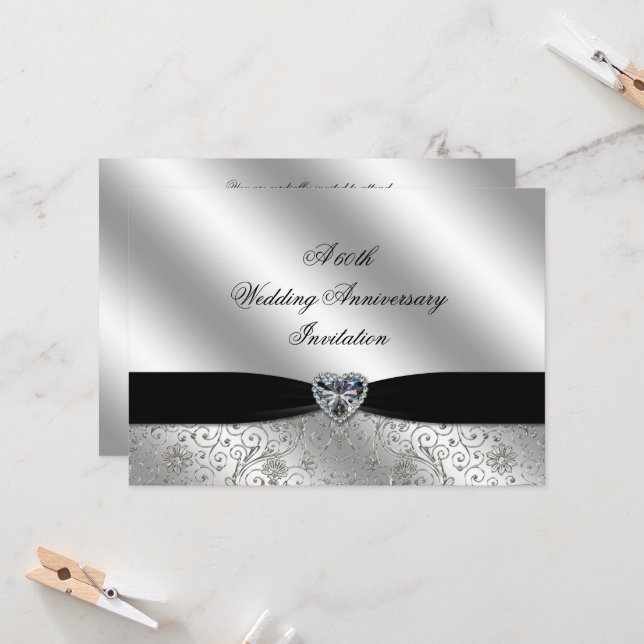 Ein 60. Diamond Wedding Anniversary 7x5 Einladung (Vorderseite/Rückseite Beispiel)