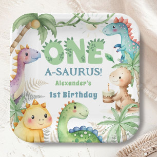Ein A-Saurus-Junge-Dinosaurier 1. Geburtstag Pappteller