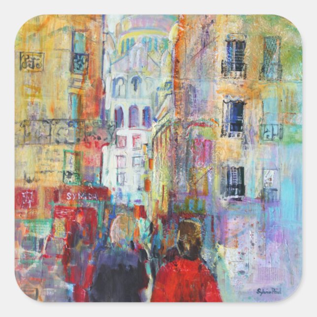 Ein Abend zu Fuß zu Sacre Coeur Quadratischer Aufkleber (Vorderseite)