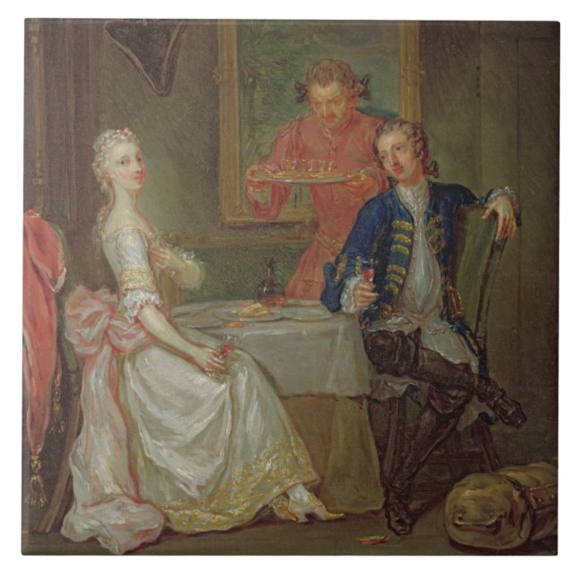 Ein Abendessen-Gespräch (ein Mann und eine Frau, Fliese (Vorderseite)