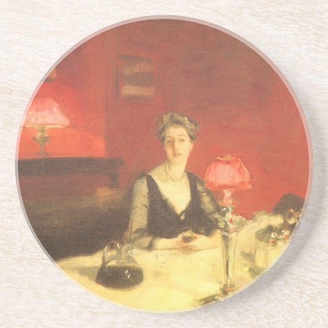 Ein Abendtisch am Abend von John Singer Sargent Sandstein Untersetzer (Vorne)