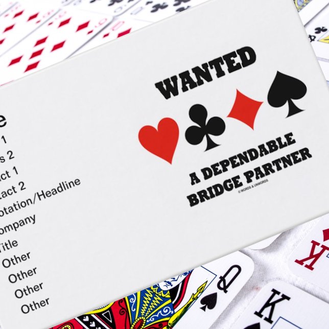 Ein abhängiger Bridge-Partner (Card-Anzug) gewollt Visitenkarte (Business card for any bridge player who desires a dependable bridge partner)
