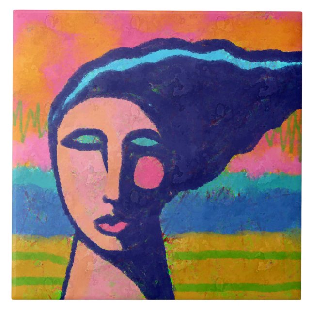 Ein Abstraktes digitales Portrait einer Frau an ei Fliese (Vorderseite)