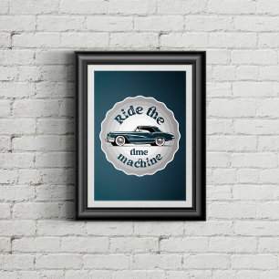Ein abzeichenförmiges Grafik mit einem Oldtimer da Poster