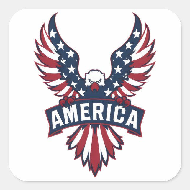 Ein Adler in den Farben der amerikanischen Flagge. Quadratischer Aufkleber (Vorderseite)