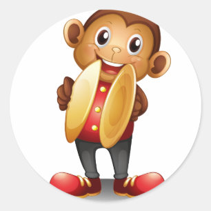 Ein Affe, der Zymbale hält Runder Aufkleber