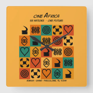 Ein Afrika – Adinkra – Ghana - Quadratische Wanduhr