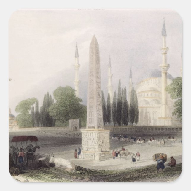 Ein ägyptischer Obelisk im Atmeidan oder Hippodrom Quadratischer Aufkleber (Vorderseite)