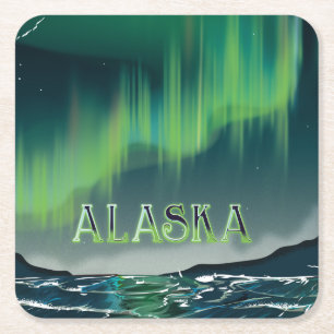 Ein Alaskan Aurora Vintage Reiseposter Rechteckiger Pappuntersetzer