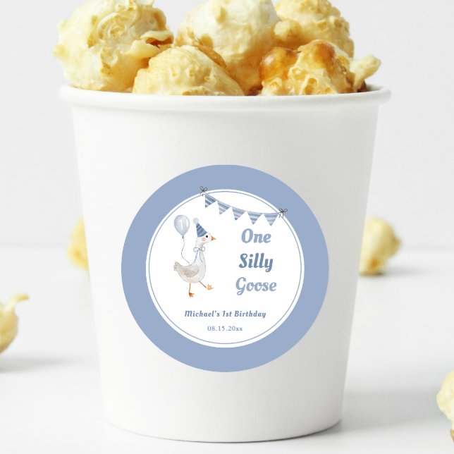 Ein Alberner Gänseblauer Junge 1. Geburtstag Runder Aufkleber (Von Creator hochgeladen)