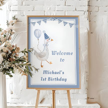 Ein Alberner Gänseblauer Junge 1. Geburtstag Willk