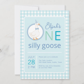 Ein Alberner Gänseblauer Party-Hut-Junge zum erste Einladung