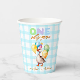 Ein Alberner Gänsejunge 1. Geburtstag Blau kariert Pappbecher