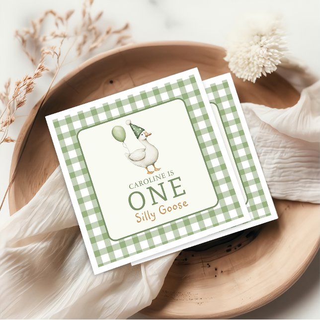 Ein Albernes Gänse Gingham 1. Geburtstag Napkins Serviette (Von Creator hochgeladen)