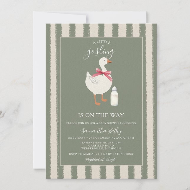 Ein Albernes Gänse kommt bald mit Baby Dusche Einladung (Vorderseite)