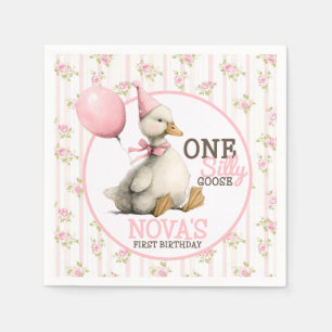 Ein Albernes Gänse Personalisiert Rosa 1. Geburtst Serviette