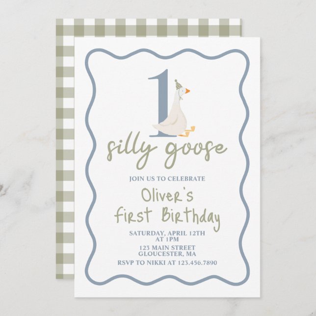 Ein Albernes Gänseblau und grün Einladung (Vorne/Hinten)