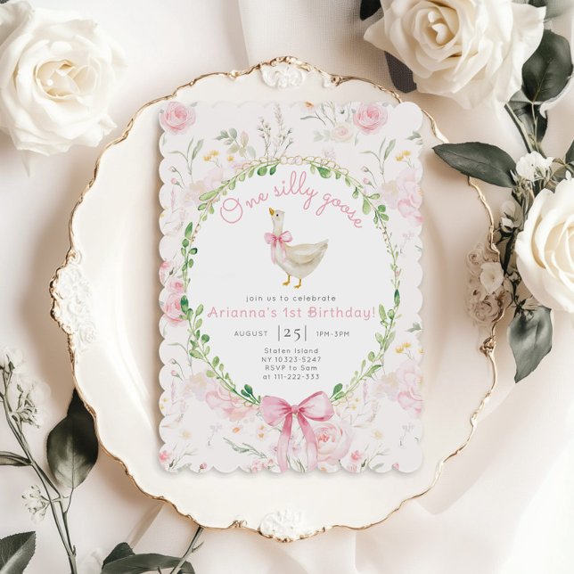 Ein Albernes Gänseblütenrosa Bow Girl 1. Geburtsta Einladung (Von Creator hochgeladen)