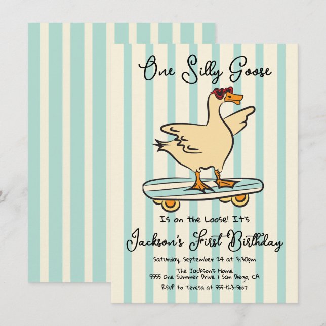 Ein Albernes Gänseeschlittschuhfeld Einladung (Vorne/Hinten)