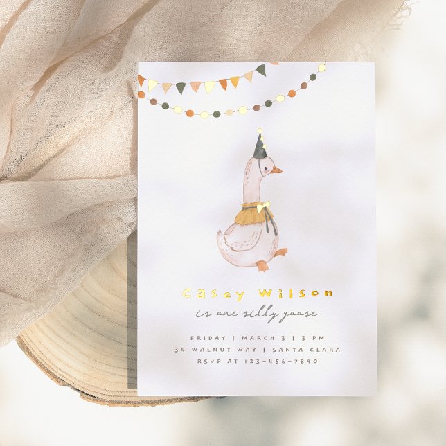 Ein Albernes Gänsegeschlecht-Neutral 1. Geburtstag Folieneinladung (Von Creator hochgeladen)