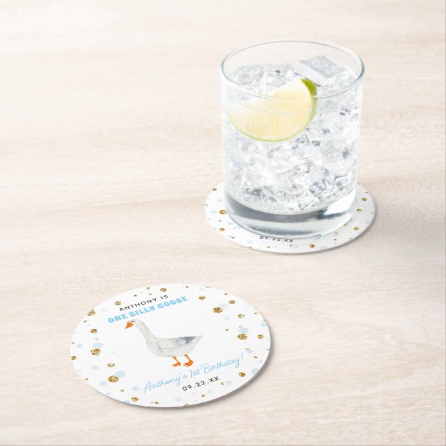 Ein Albernes Gänsejubiläum 1. Geburtstag Party Runder Pappuntersetzer (Vor Ort)