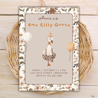 Ein Albernes Gänseneutrales 1. Geburtstag Party Einladung