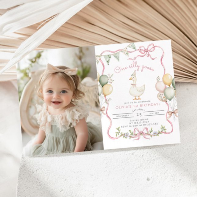 Ein Albernes Gänsepastel Girl 1. Geburtstag Foto Einladung (Von Creator hochgeladen)