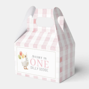 Ein Albernes Gänsepink Gingham 1. Geburtstag Geschenkschachtel
