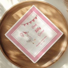 Ein Albernes Gänsepink-Mädchen 1. Geburtstag Serviette