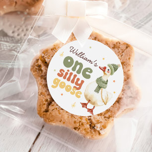 Ein Albernes Gänseweihnachtsgrün 1. Geburtstag Runder Aufkleber