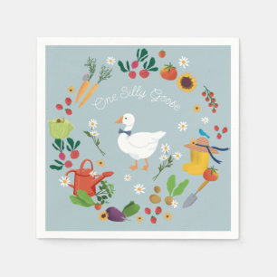 Ein Albernes Goose Bauer Garden Thema Blue Serviette