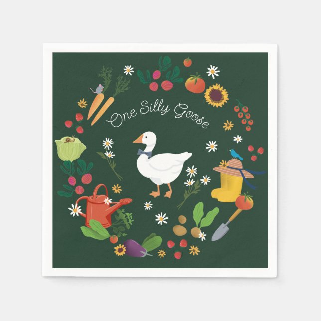 Ein Albernes Goose Bauer Garden Thema Grün Serviette (Vorderseite)