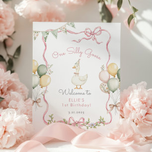 Ein Albernes Goose Pink Bow Girl 1. Geburtstag Wil Poster