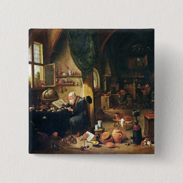Ein Alchemist in seiner Werkstatt Button (Vorderseite)