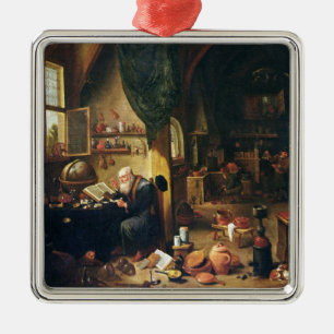 Ein Alchemist in seiner Werkstatt Silbernes Ornament