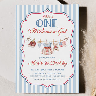 Ein All American Girl Patriotischer 1. Geburtstag Einladung