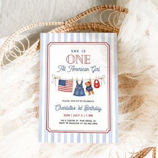 Ein All American Girl Patriotischer 1. Geburtstag Einladung