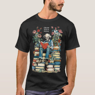 Ein alter Mann, der mit den Worten "Grow Your Mind T-Shirt