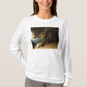 Ein alter Mann, der sein Rohr in einer Studie T-Shirt