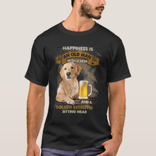 Ein alter Mann mit Bier und goldenem Retriever sit T-Shirt