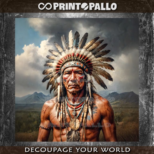 Ein älterer indischer Häuptling mit Federhäuten Seidenpapier (Von Creator hochgeladen)