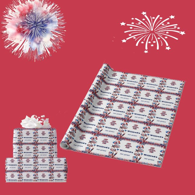 Ein amerikanischer Typ 4. Juli Red White Blue Gebu Geschenkpapier (One American Dude 4 July Red White Blue Birthday Wrapping Paper)