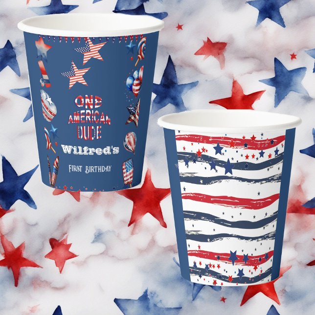 Ein amerikanischer Typ 4. Juli Red White Blue Gebu Pappbecher (One American Dude 4 July Red White Blue Birthday Paper Cups)