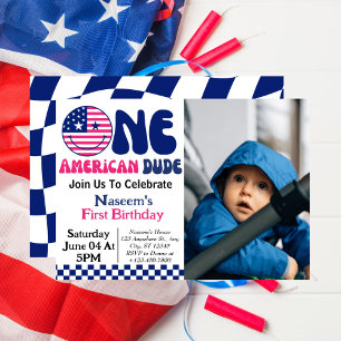 Ein amerikanischer Typ Junge 1. Geburtstagsfoto Einladung